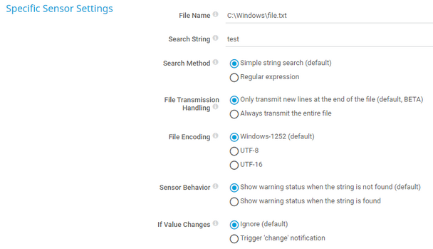 Specific Sensor Settings